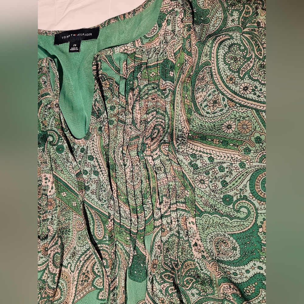 Tommy Hilfiger Pintuck Pleat Paisley Blouse Size 2X - Picture 12 of 15